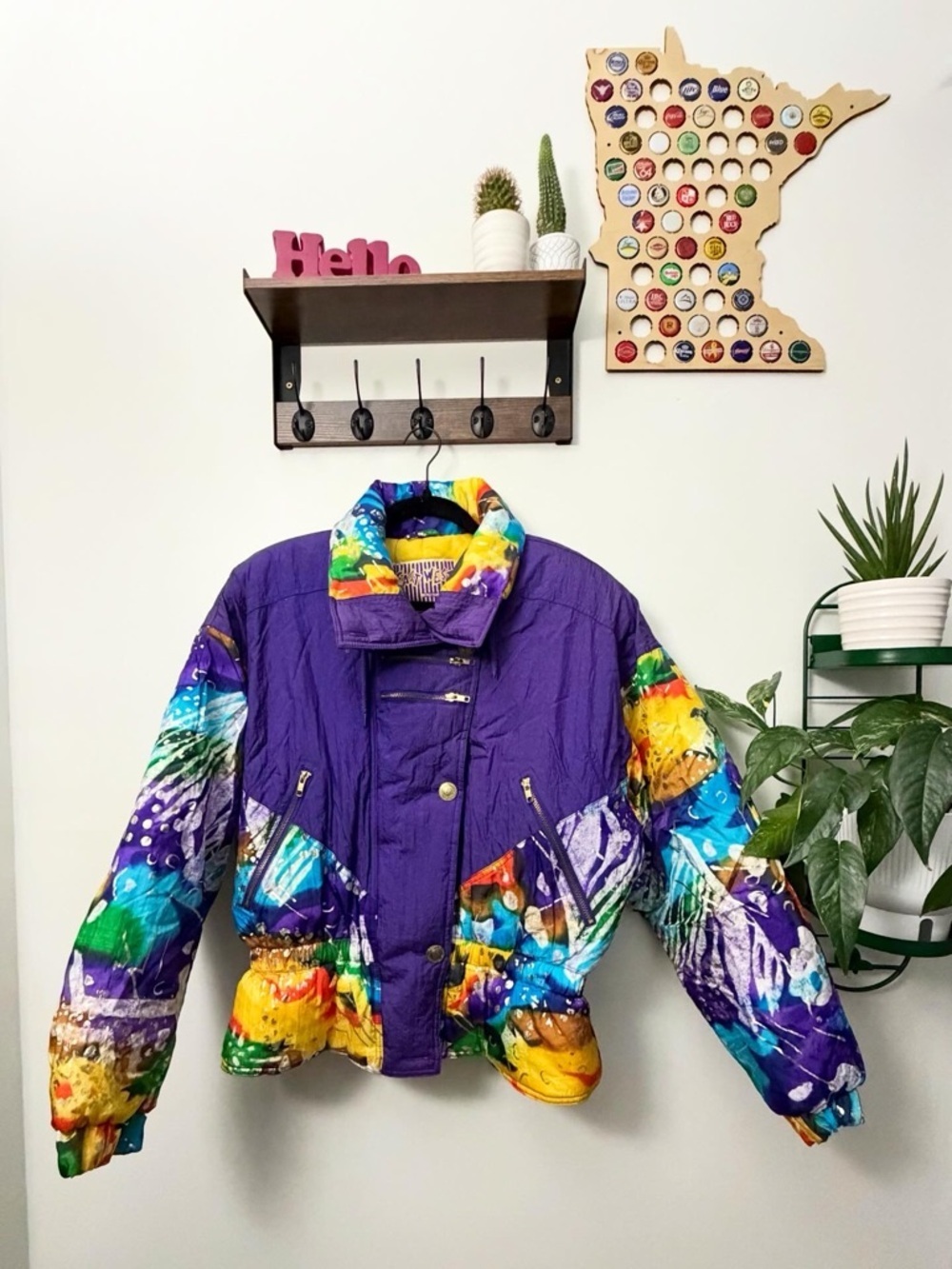 RARE East West 80s-90s Colorful Abstract Puff Ski Jacket - Purple Sparkle Base